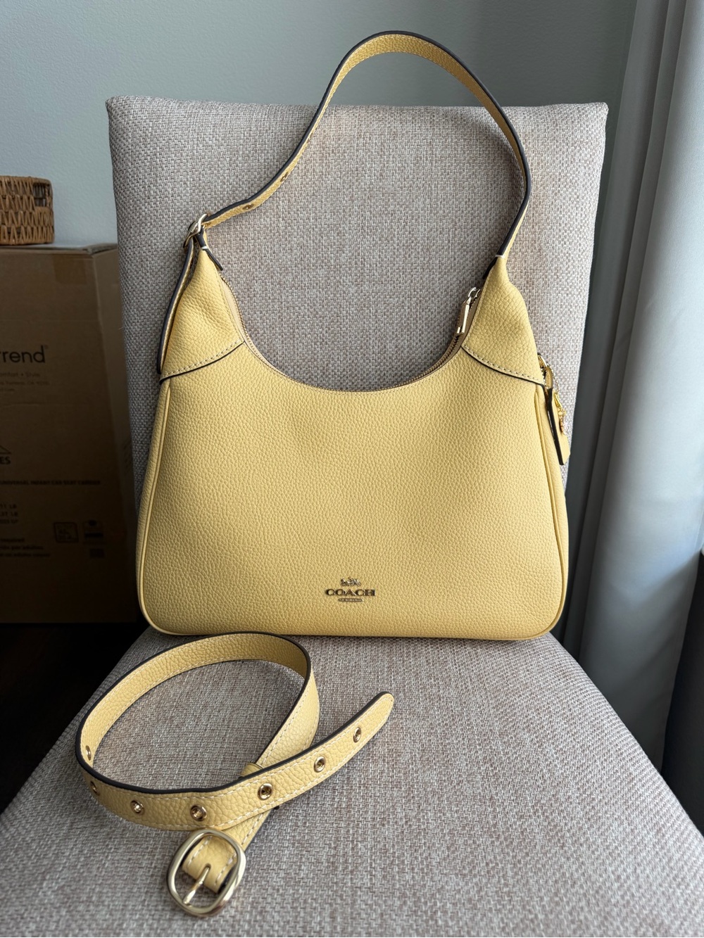 Coach Ella Yellow/Gold Pebbled Leather Shoulder Bag with Removable Strap